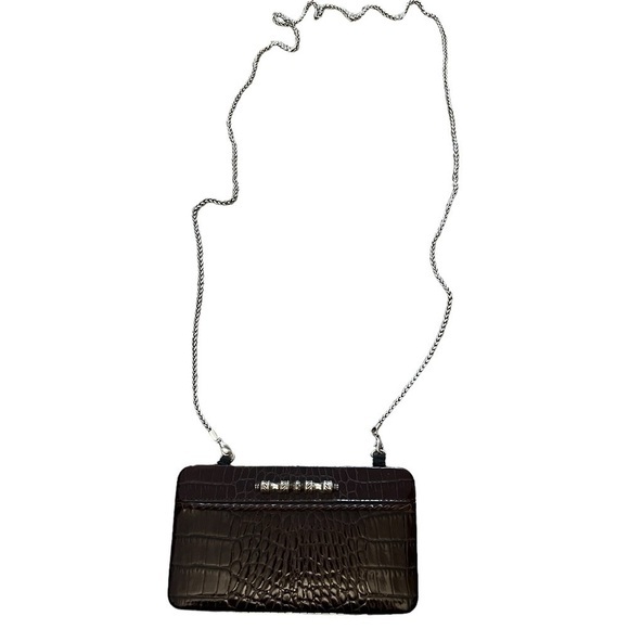 Brighton Handbags - NWOT Brighton Brown Croc Embossed Leather Hinged Wallet Card Case on Chain